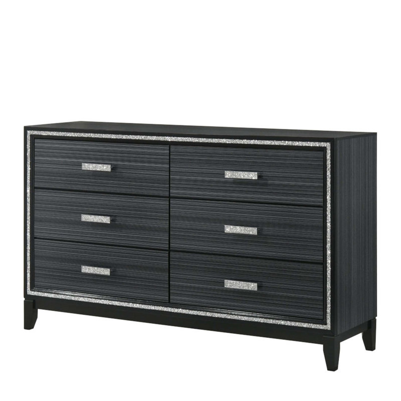 Commode Haiden avec six tiroirs spacieux et une fabrication durable pour un rangement élégant, Noir