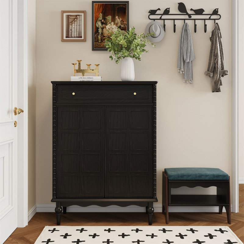 French-Style Small Shoe Storage Cabinet, Black