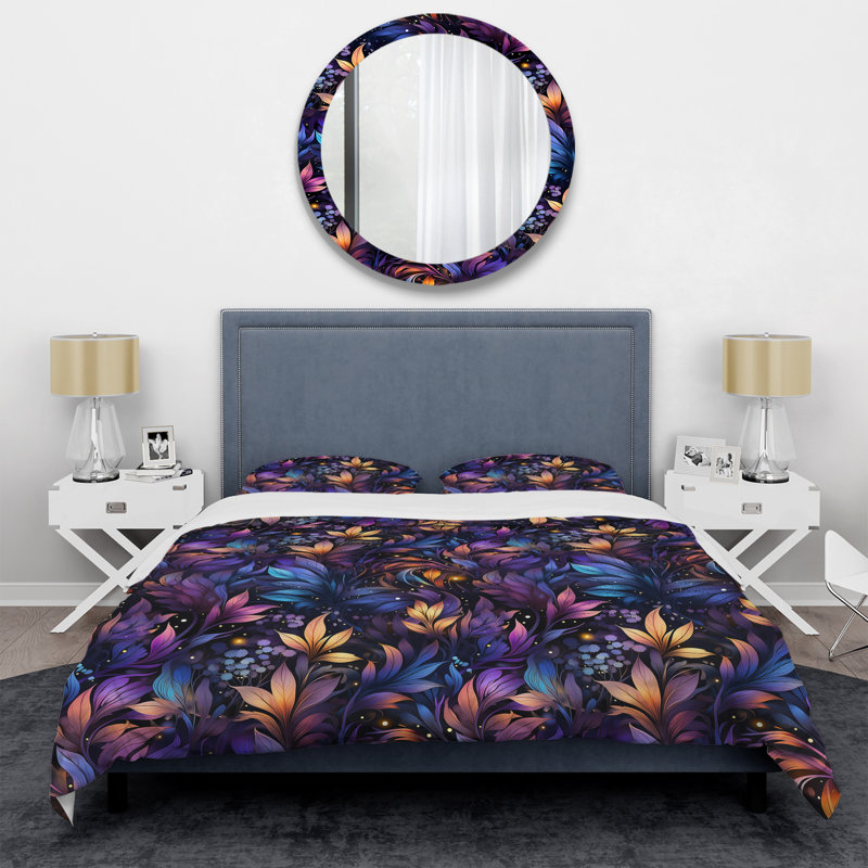 Celestial Blue Stellar Pure Ferns - Floral Duvet Cover Set, King Duvet Cover + 2 King Shams