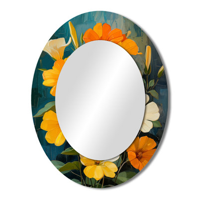Yellow White Vibrant Garden Morning Glory - Yellow Oval Wall Mirror Decor