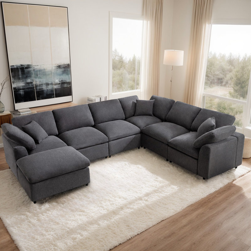U Shaped Oversized Modular Sectional Sofa, Large 7 Seat Corner Sofa Cloud Couch For Living Room, Gray Fabric