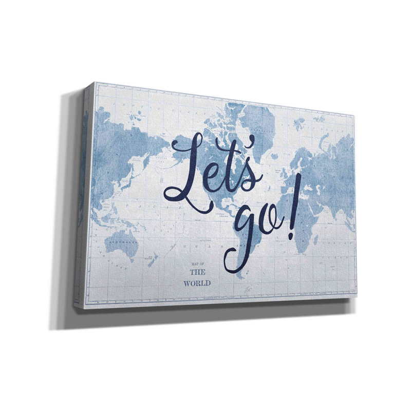 «Blueprint World Map Lets Go» par Sue Schlabach, estampe numérique sur toile, L 18 po x H 12 po