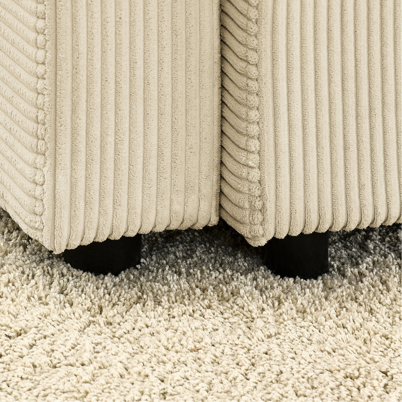 Fauteuil en velours côtelé beige avec support pour téléphone - porte-gobelet de rangement de salon moderne, siège robuste de 22,5 po et porte-gobelet spacieux