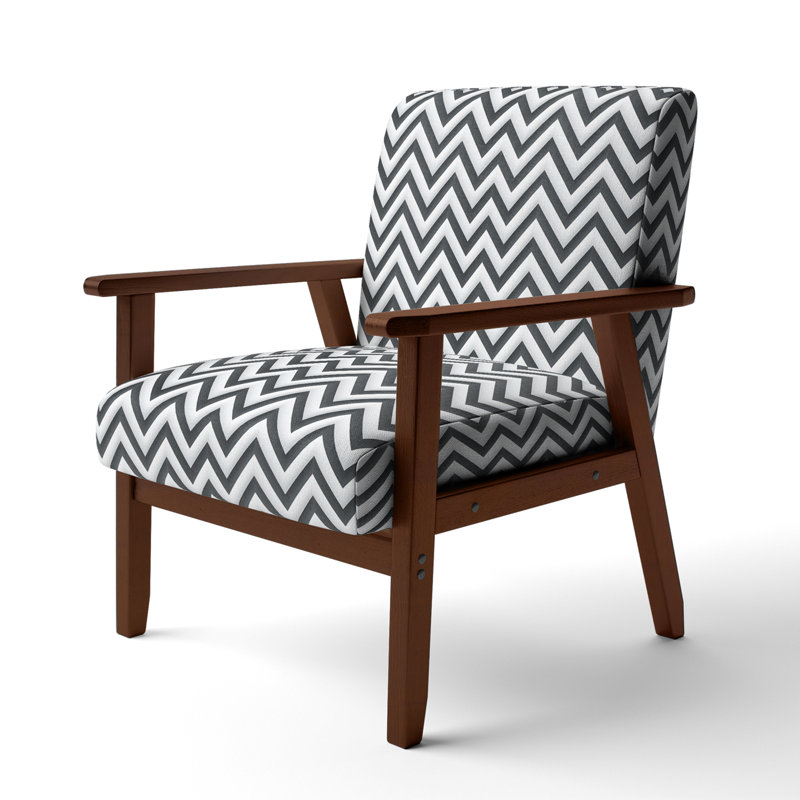 Cantina 23'' Wide Armchair, Black/White Polyester, Brown Square Arms
