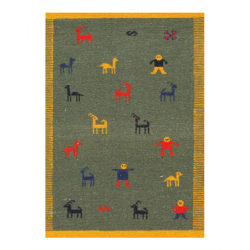 Tapis jaune / vert en laine / coton marocain rectangulaire fait à la main 6 pi 2 po x 9 pi 1 po