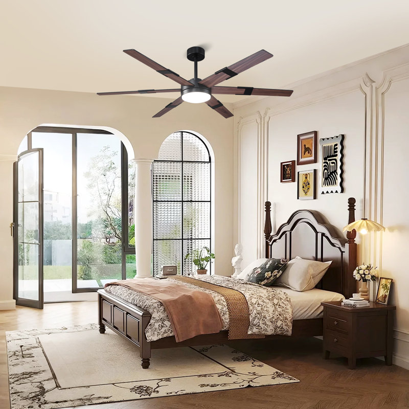  Vaczon 60" Smart Dimmable Ceiling Fan with 3CCT LED Lights, Remote and APP Control, 6-Speed Reversible DC Motor, Timer, Double-Sided Wood Blades, 6"/10" Downrods