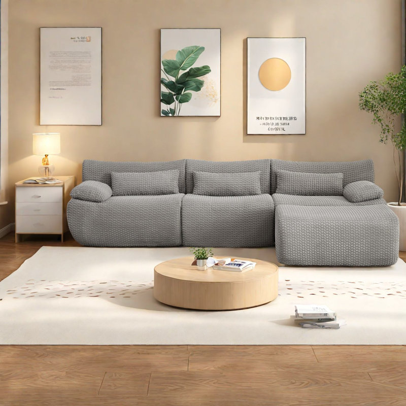 Canapé surdimensionné en velours côtelé gris pour la maison, confort multifonctionnel moderne