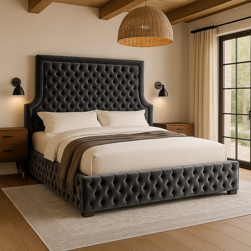 Schroeder Upholstered Platform Bed, King, Grey Velvet