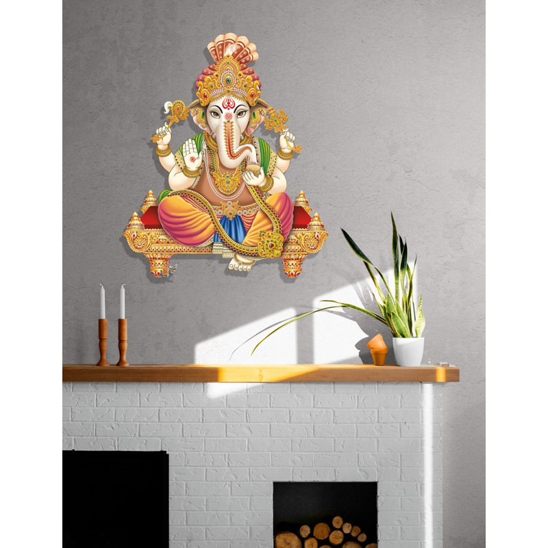 Décoration murale colorée en métal Ganesha, décoration murale Ganapathi, H 42 po x l 35 po x P 0,5 po