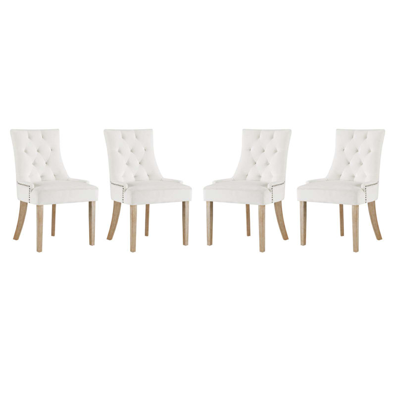 Ivory Velvet Upholstered Parsons Side Chair with Wood Legs