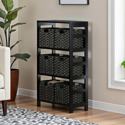 Bruening Espresso and Chocolate 7-Piece Storage Shelf with 6 Foldable Woven Baskets