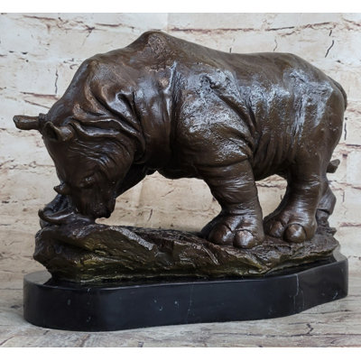 Signed Original Milo Rhinoceros African White Rhino Bronze Sculpture Figurine