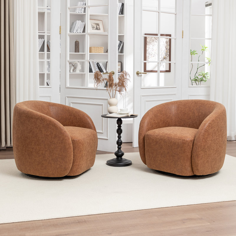 Katherline Hall Faux Leather Swivel Barrel Chair, Brown