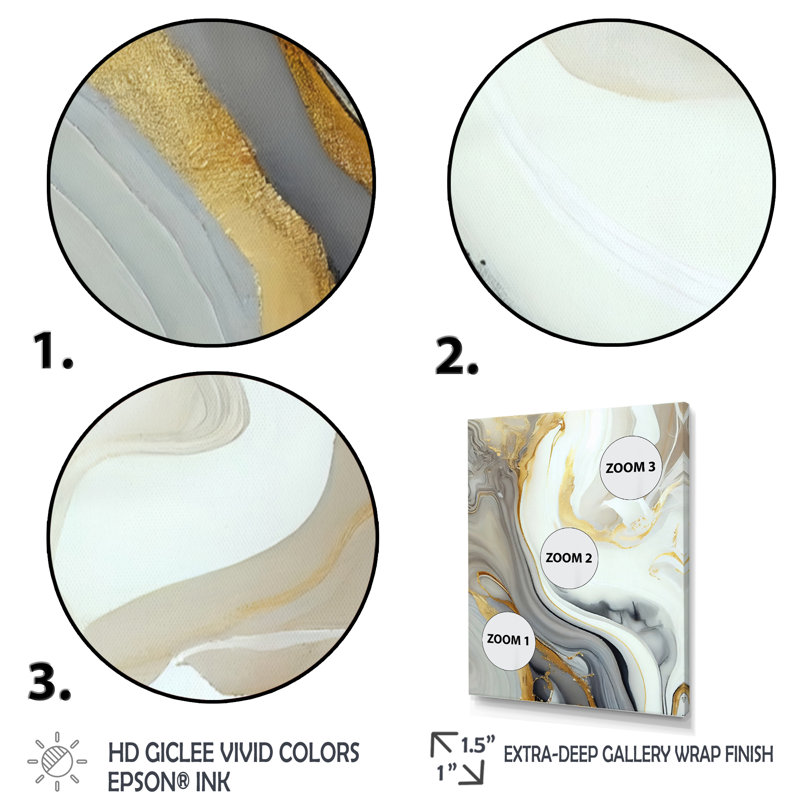 Marbre blanc et or abstrait III - impressions sur toile de marbre abstrait, Toile tendue, H 32 po x l 24 po, Sans cadre
