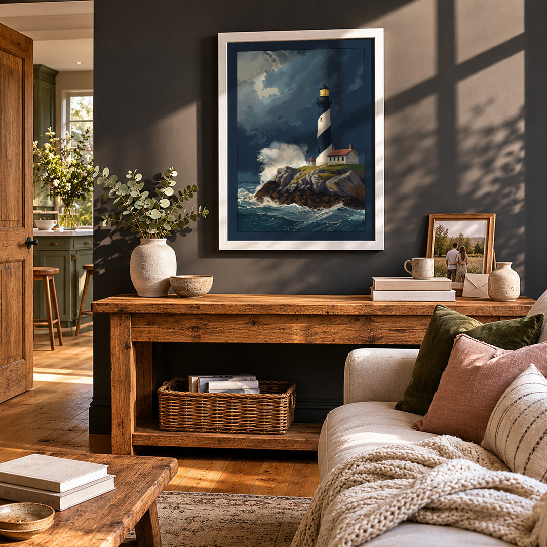 Lighthouse in Storm Coastal - Framed Print