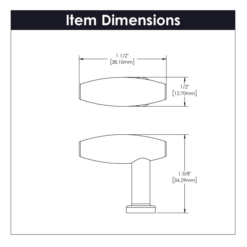 Wexler 1/2" Length Bar Knob, Royal Brass