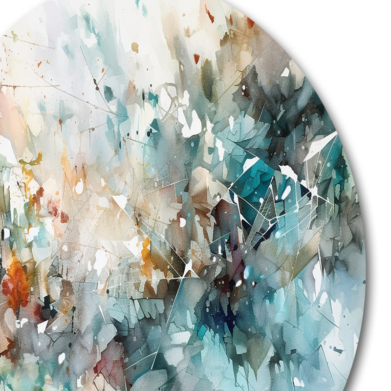 Peinture bleue et blanche Eruption V - impression murale ronde bleue en métal, H 36 po x l 36 po x P 1 po