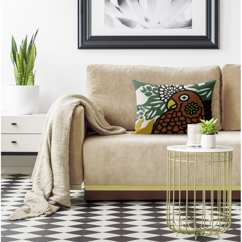 Sibia Microsuede Lumbar Throw Pillow, Black/Brown/Green/Yellow