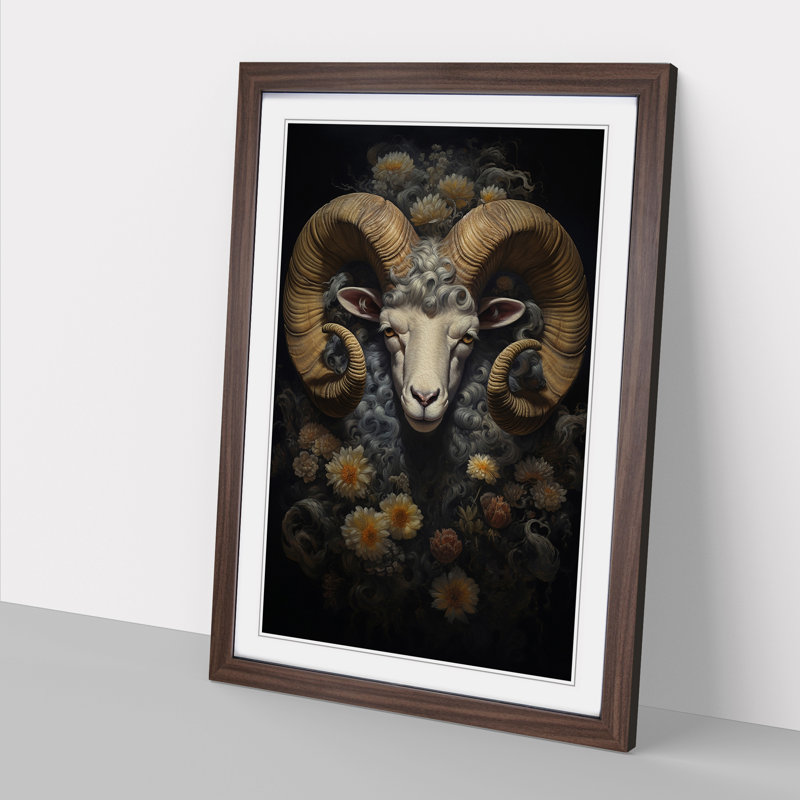 Ram Sheep Baroque Art - Framed Print, 46cm H x 34cm W x 2cm D, Walnut Framed