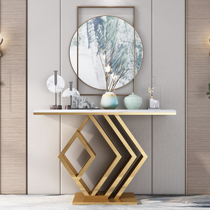 Console moderne en pierre frittée minimaliste., Blanc, H 31,5 po x l 59 po x P 11,8 po