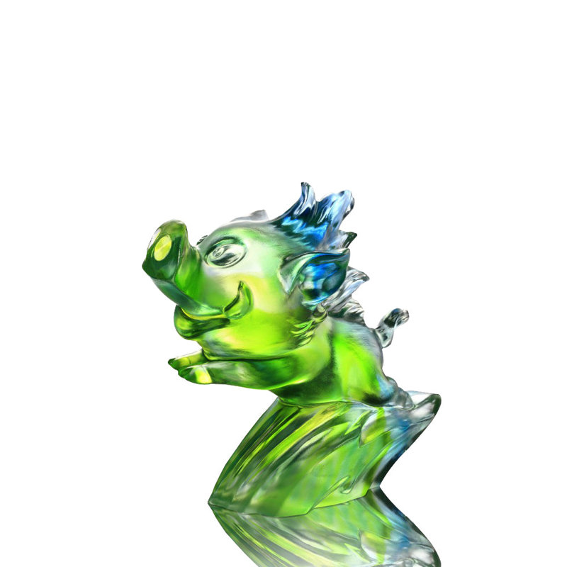 Animal en cristal, cochon, à la recherche de rêves, Bleu et vert transparent