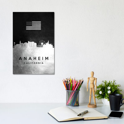 Anaheim California Silver Skyline by Adrian Baldovino - Wrapped Canvas Print