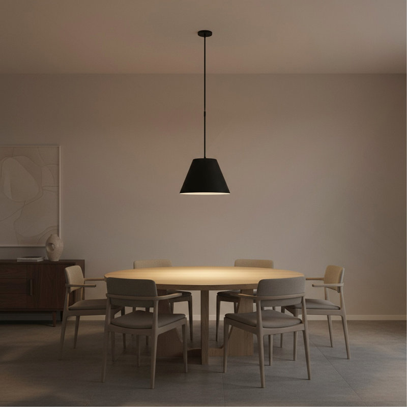 Luminaire suspendu noir à DEL intégré de 16 po de diamètre, H 11 po x l 16 po x P 16 po, Noir