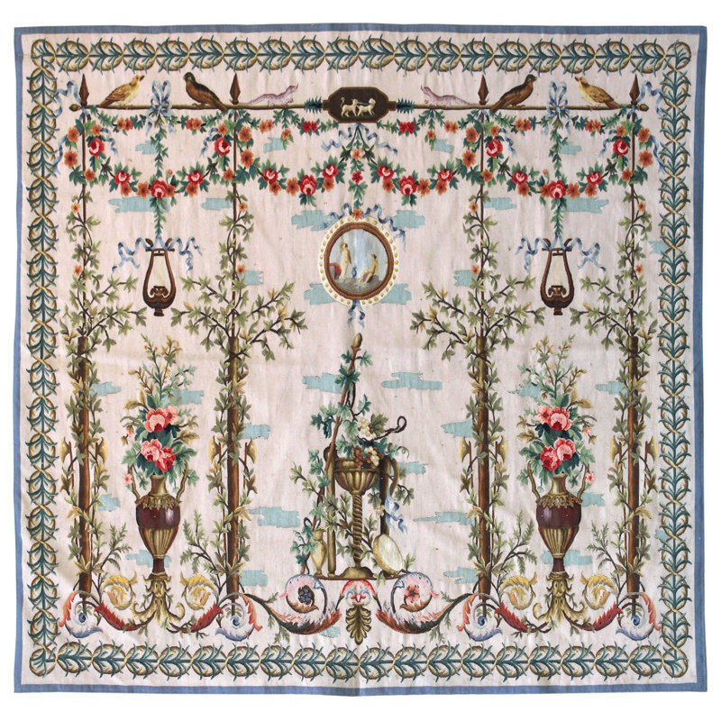 Tapis unique nouvel âge 5 pi 9 po x 5 pi 10 po en beige / émeraude / rouge / ivoire Adam Eve