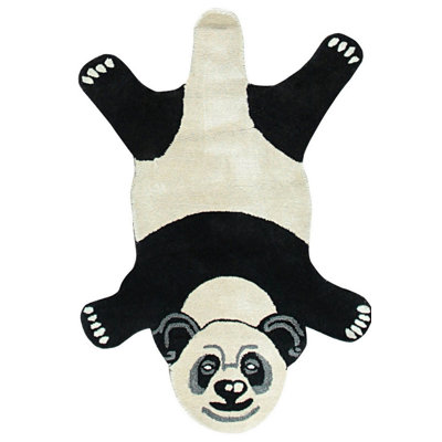 Tapis noir et blanc en laine touffeté à la main Panda