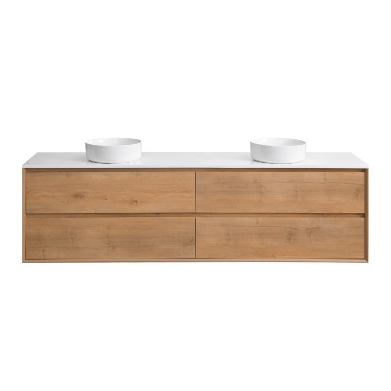 Meuble-lavabo mural double 84 po avec comptoir en quartz 84 po, Rond