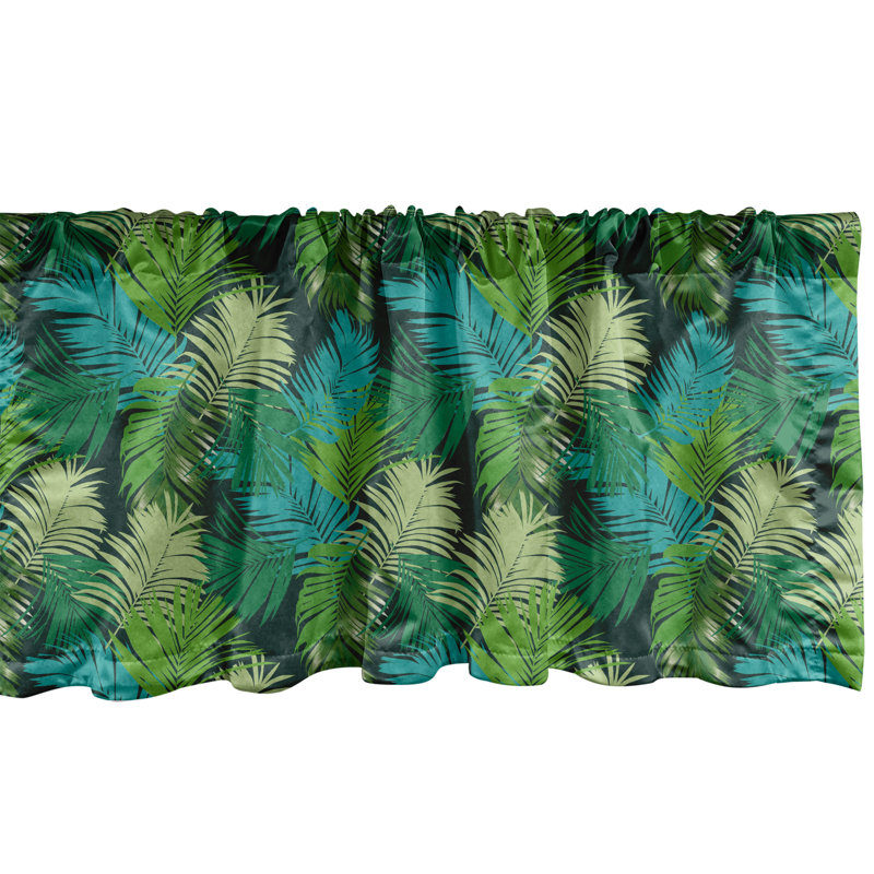 Tropical Palm Leaf Satin Valance Set in Dark Green Multicolor
