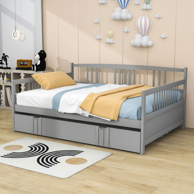 Lit de jour en bois avec couchette, gris, Double
