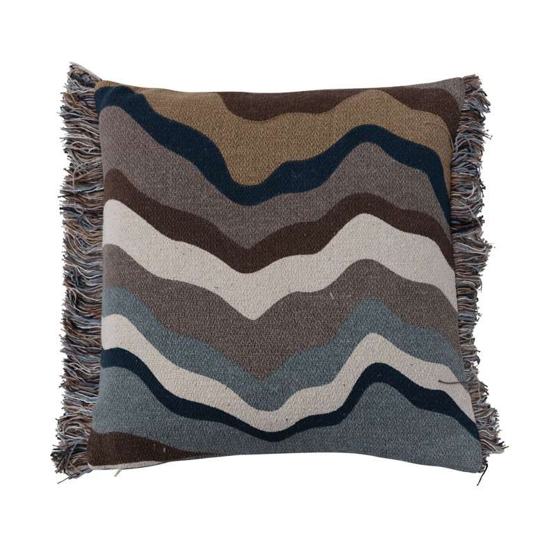 20" Multicolor Cotton Embroidered Throw Pillow with Fringe