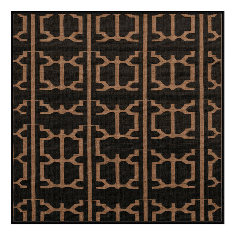 Machine Washable Trellis Black Area Rug, Square 6'