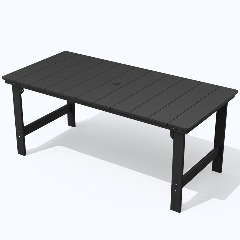 Harborview All-Weather HDPE Outdoor Patio Dining Table With Umbrella Hole, Black