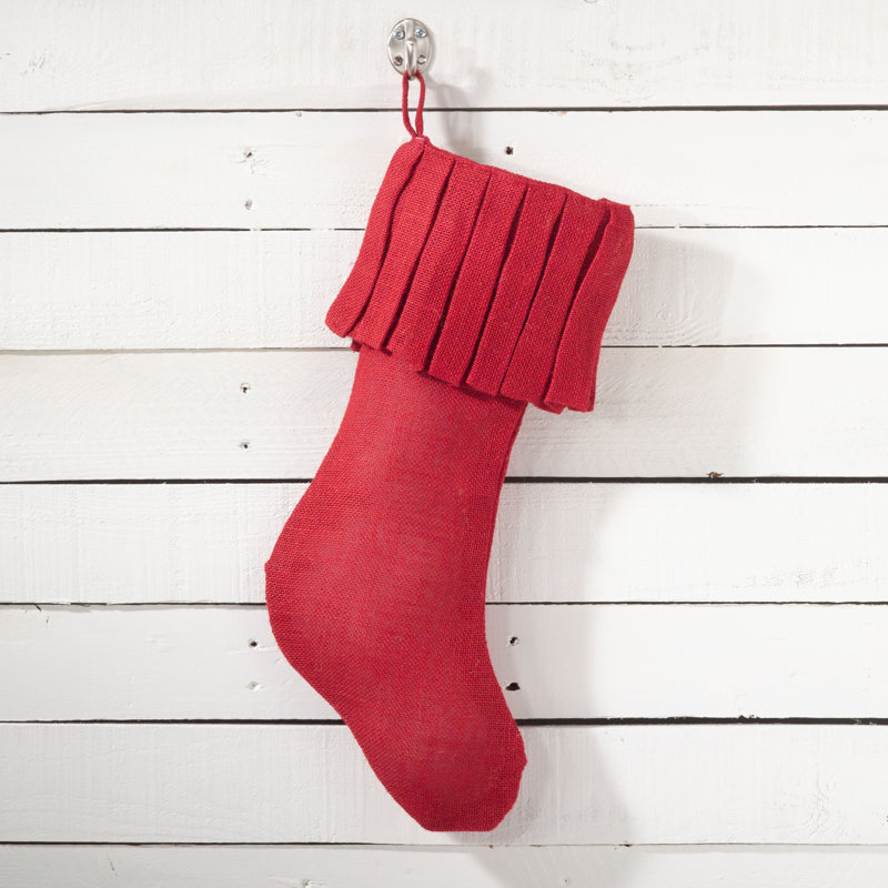 Chaussette de Noël rouge rustique en jute à volants 13 po x 19 po, Rouge