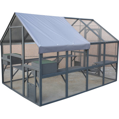 Outdoor Cat Run With Large Enclosure - Wooden , Bridges, Walks, Small Houses & Roof For Feline Fun Area Spacious Walks
