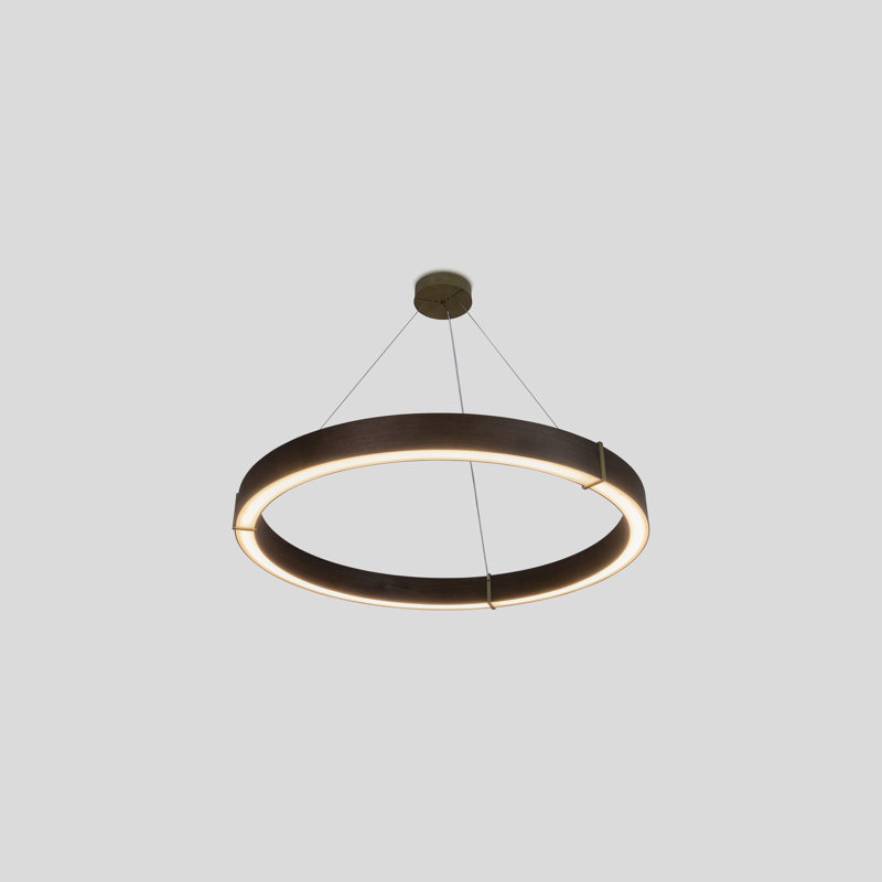 Redeo 48" Pendant Light, 3500K, Distressed Brass, Dark Stained Walnut