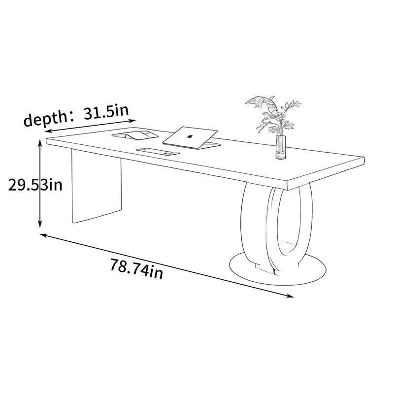 Minimalist rectangular office desk, 29.53" H x 78.74" W x 31.5" D