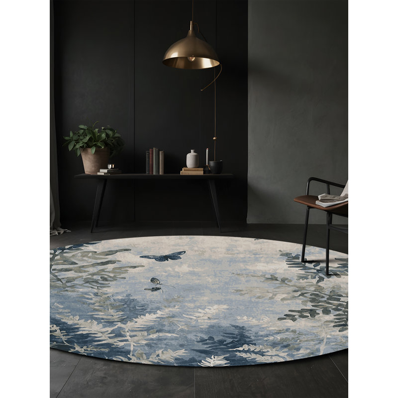 Tapis gris lavable à la machine, Rond 3 pi