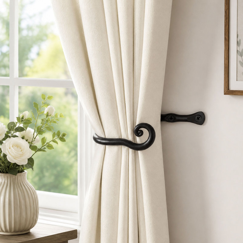 Black Metal Curtain Holdbacks, 1 Pair