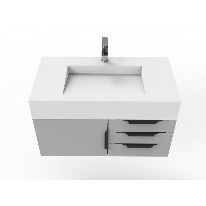 Nile 36" Wall-Mounted Single Bathroom Vanity Set, White, Black, Gray
