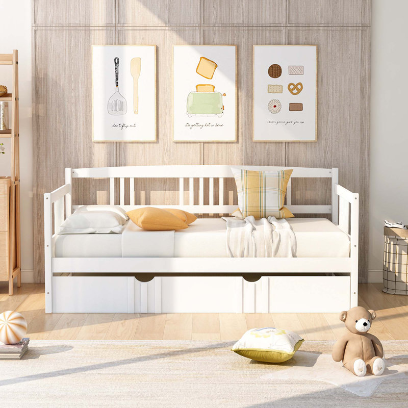 Daybed Wood Bed With Trundle, Twin, White