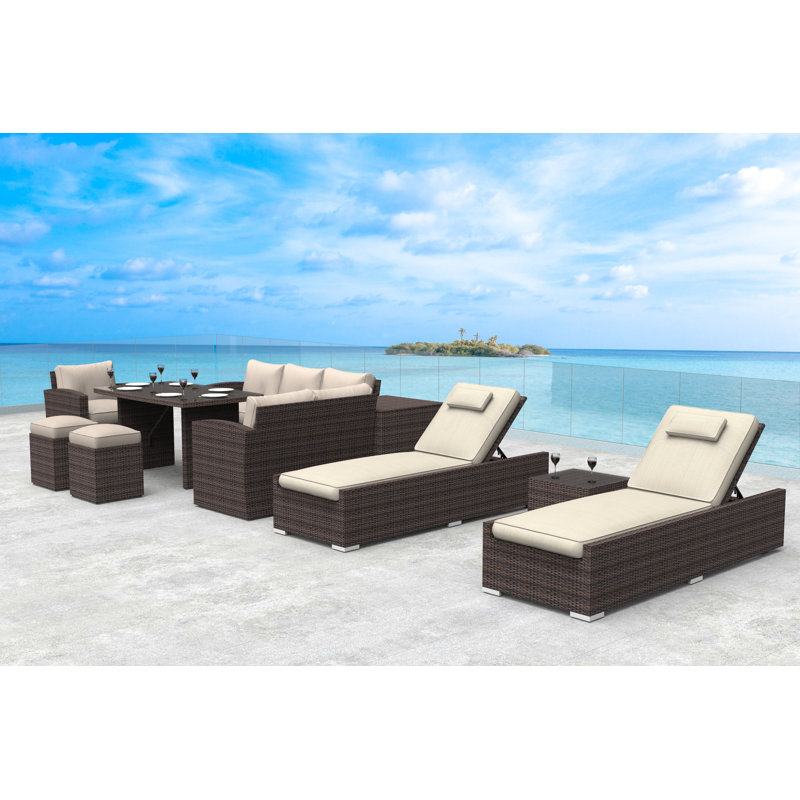 Ensemble de conversation en osier / rotin pour 10 personnes avec coussins Mcgahan, Beige, Brun