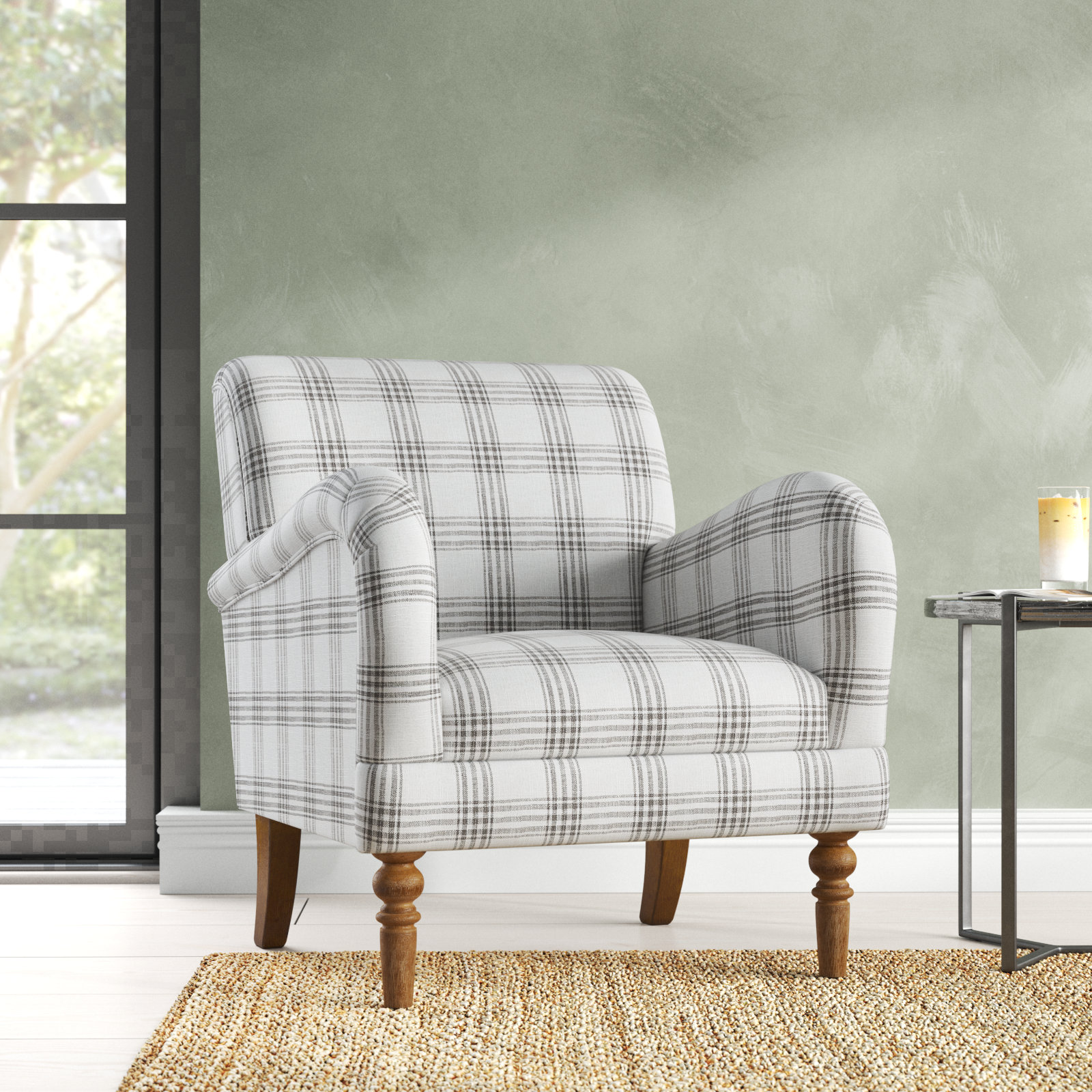 Arching Upholstered Armchair, Gray 100% Polyester