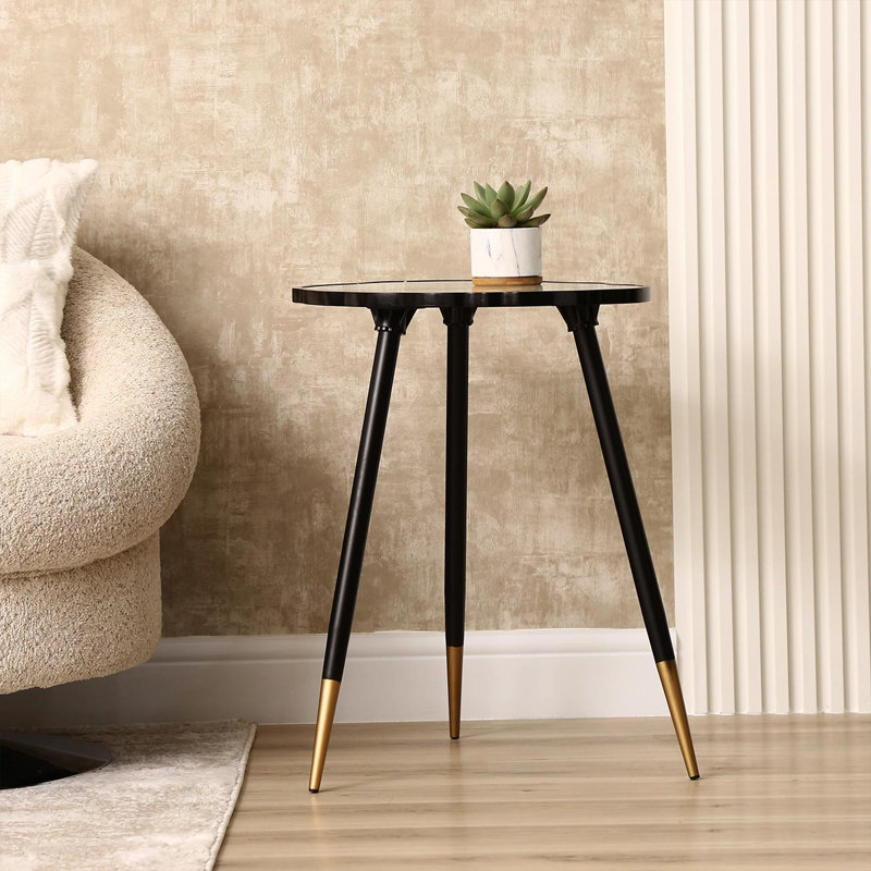 Affaan 62.5cm Sofa Side Table for Living Room, Modern Design Glass Top End Table with Sturdy Metal Legs, White/Grey