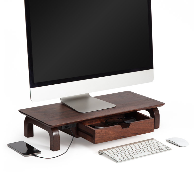 Support pour écran avec tiroir et port USB Brynsley, 40 pouces, Noyer