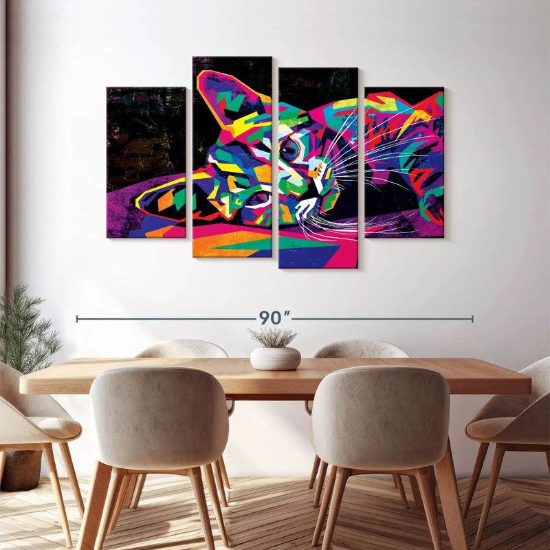 Multicoloured Abstract Cat Multi Piece Canvas Print, H 48 po x l 75 po x P 1,25 po