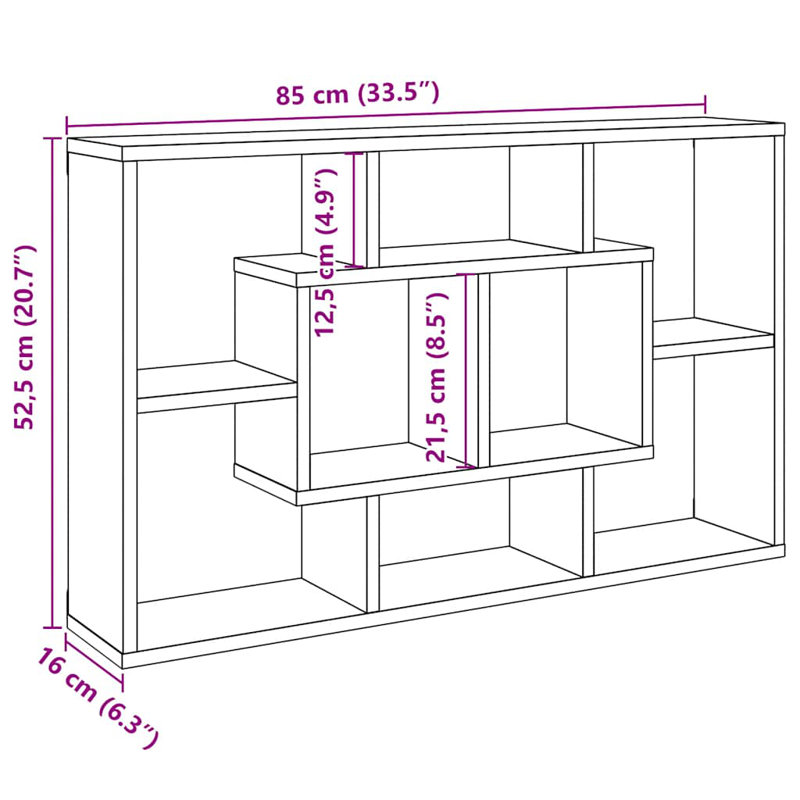 Tiffany 8 Piece Floating Shelf, Old Wood, 52.5cm H x 85cm W x 16cm D