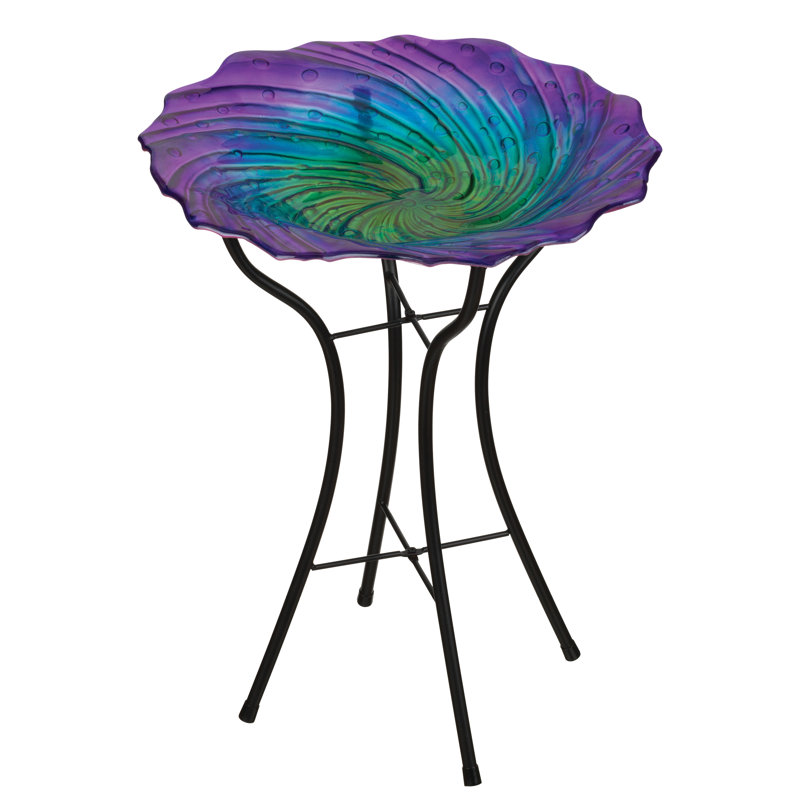18'' Iridescent Ripple Glass Birdbath with Stand